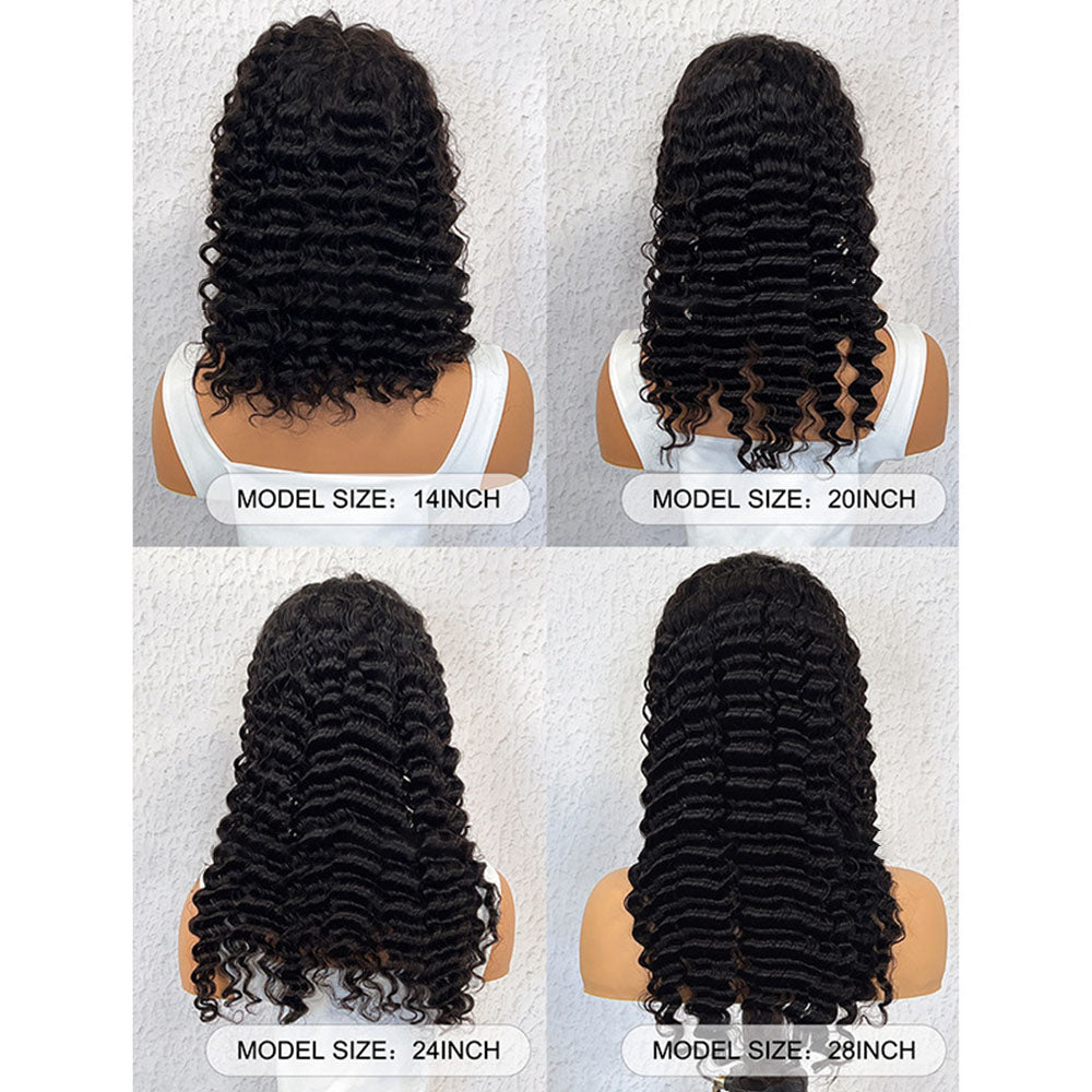 8.23 Deep Wave 4*4 Closure Lace Wig Natural Black Human Hair Curly  Glueless 150% Density Wig Pre Plucked With Baby Hair