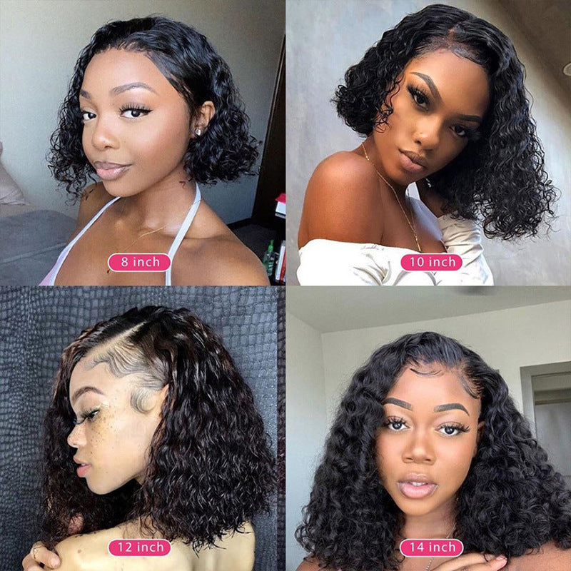 Short Curly Bob Wigs Human Hair 4x4 Closure Wigs Human Hair with Baby Hair 150% Density Natural Color